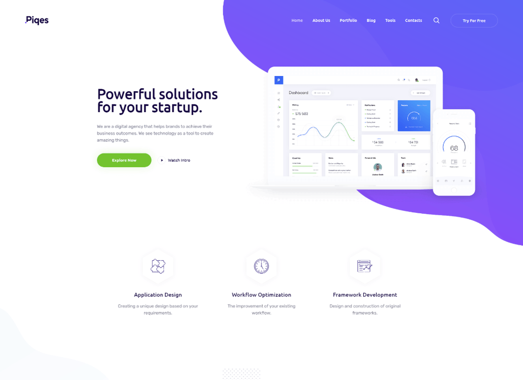 Piqes - Temă WordPress pentru startupuri creative și agenție
