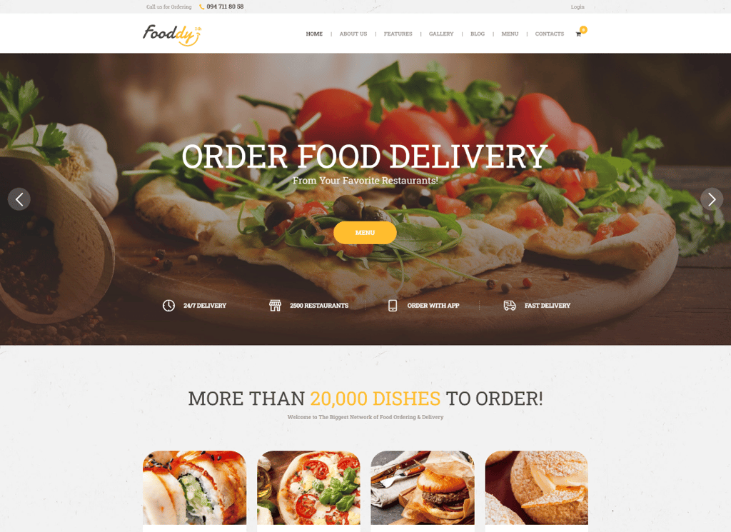 Fooddy 24/7 - 食品订购和交付 WordPress 主题