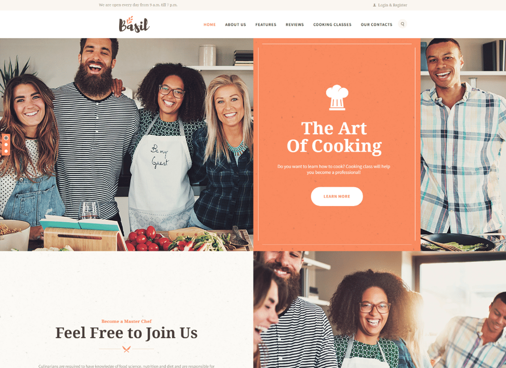 Basil - 烹饪课程和工作坊 WordPress 主题
