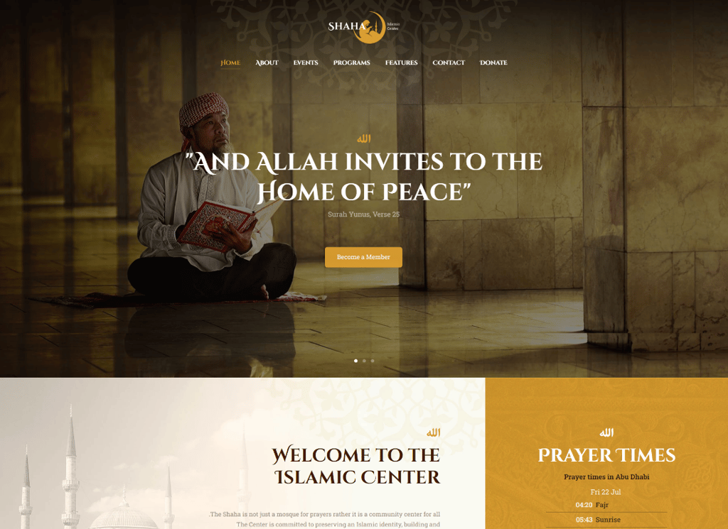 Shaha - 伊斯蘭中心和清真寺 WordPress 主題 + RTL + Elementor