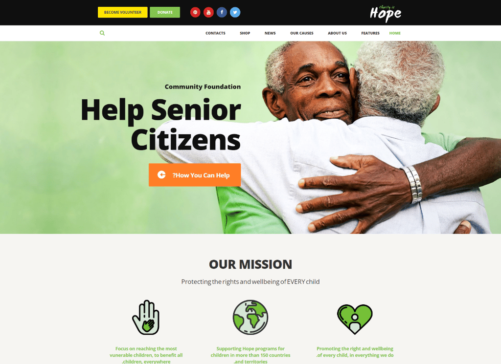 Hope - 非營利、慈善和捐贈 WordPress 主題 + RTL