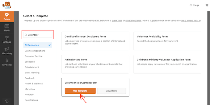 Șablonul formularului de recrutare de voluntari WPForms The WPForms volunteer recruitment form template