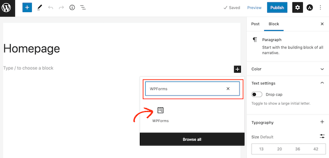 Blocul WPForms WordPress The WPForms WordPress block