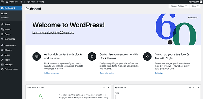 Tabloul de bord WordPress