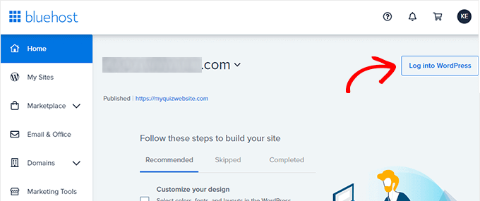 Tabloul de bord Bluehost