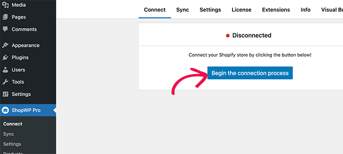 Porniți expertul de conectare Shopify