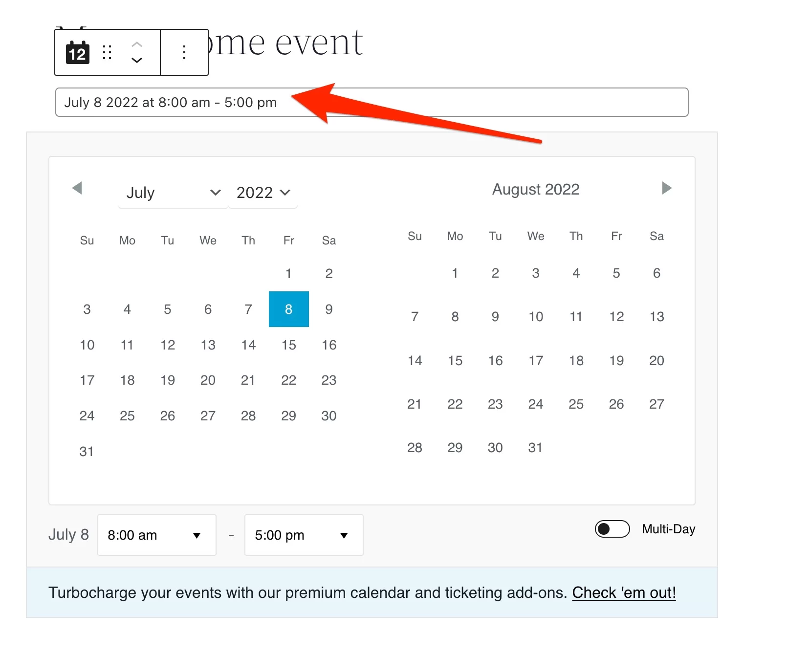 WordPress のイベントカレンダーにイベントの日付を追加する