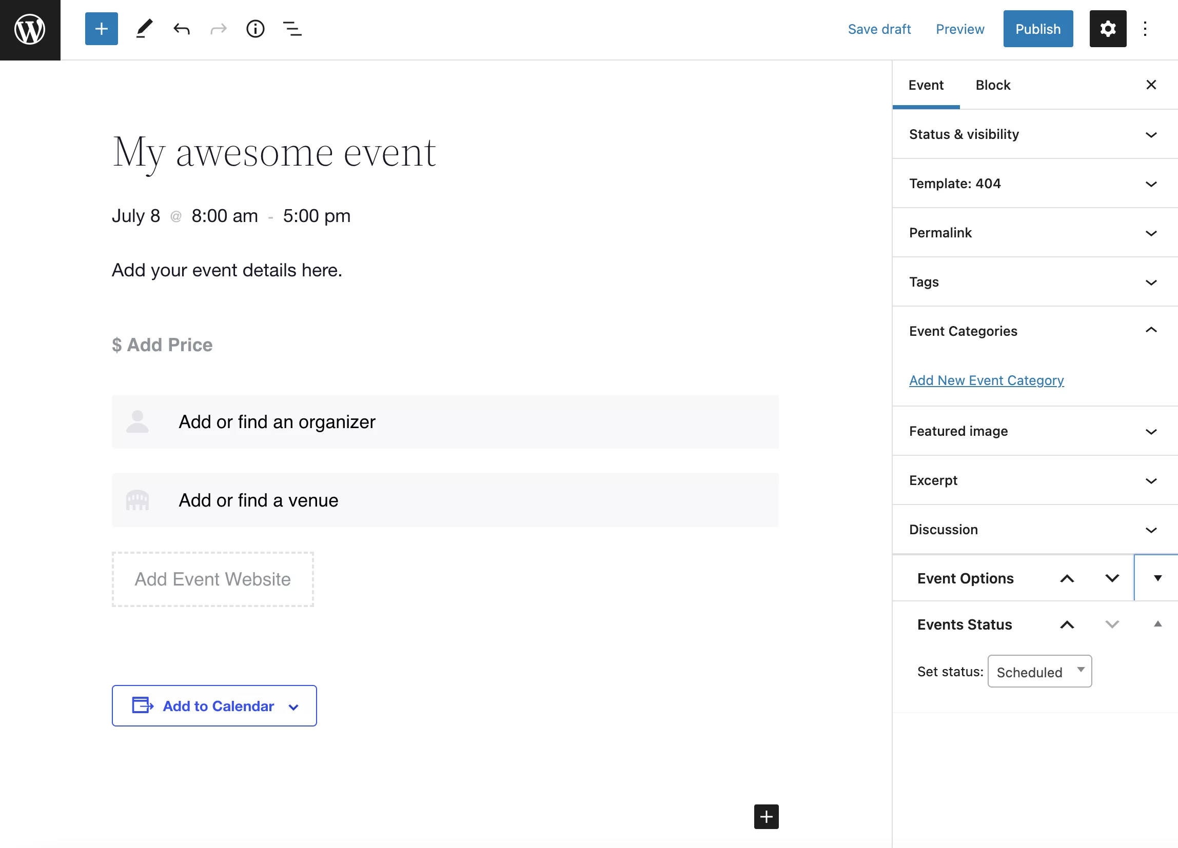 WordPress のイベントカレンダーでイベントを作成する方法。