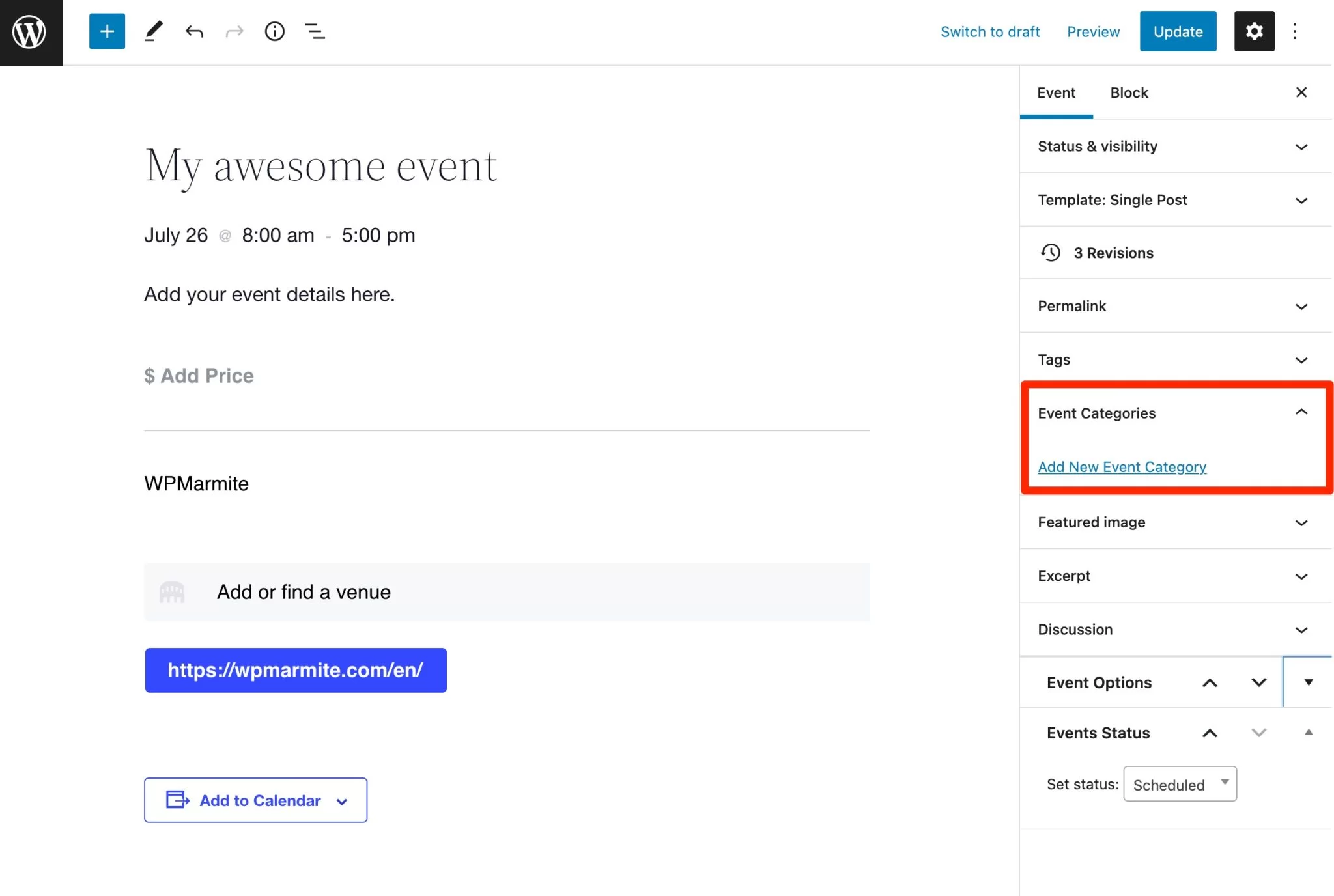 カテゴリは、イベントのフィルタリングに役立ちます。