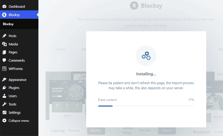 Warten auf den Import aller Inhalte - Blockst Theme Review