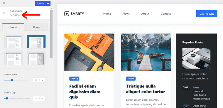 Sidebar-Layouts - Blocksy-Theme-Überprüfung