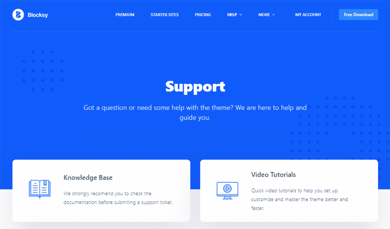 Kundensupport von Blocksy Theme