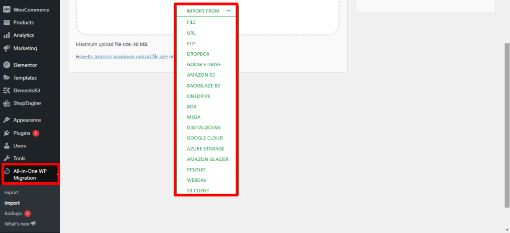 importar todos los archivos a wordpress