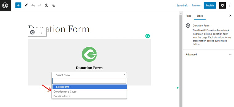 Klicken Sie in der Dragdown-Option auf geeignetes Formular