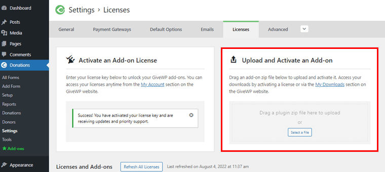 Add-on-Box hochladen und aktivieren