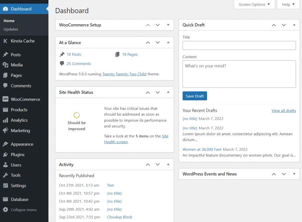 WordPress ダッシュボード