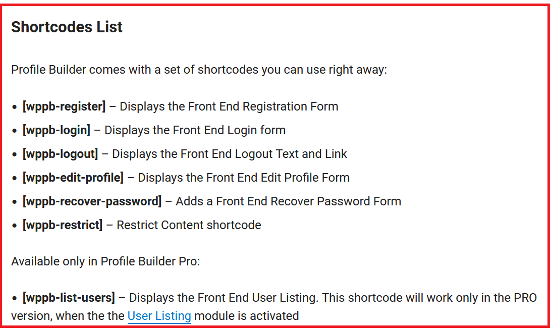 Profile Builder Pro 簡碼列表