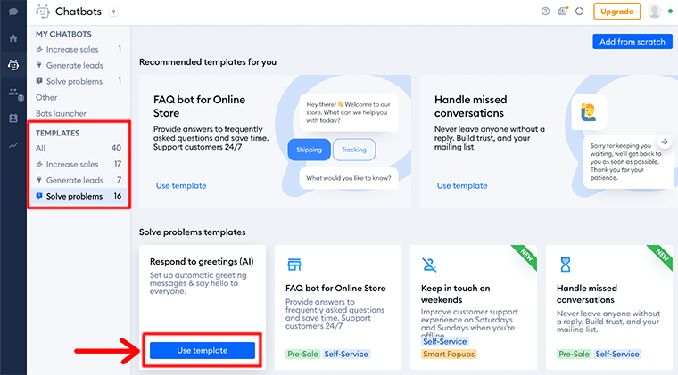 Pilih Template Chatbots
