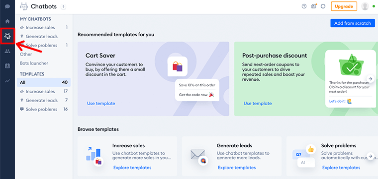 Klik pada Tab Chatbots
