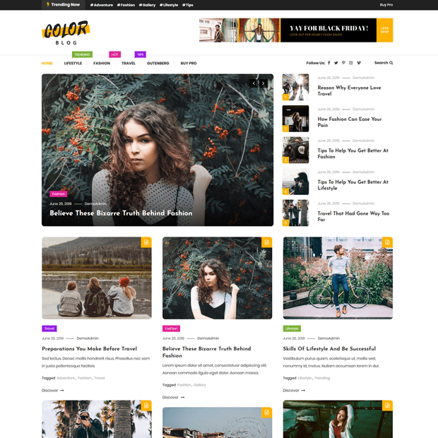 7 temi WordPress più veloci per i blogger nel 2021 Color Blog Theme