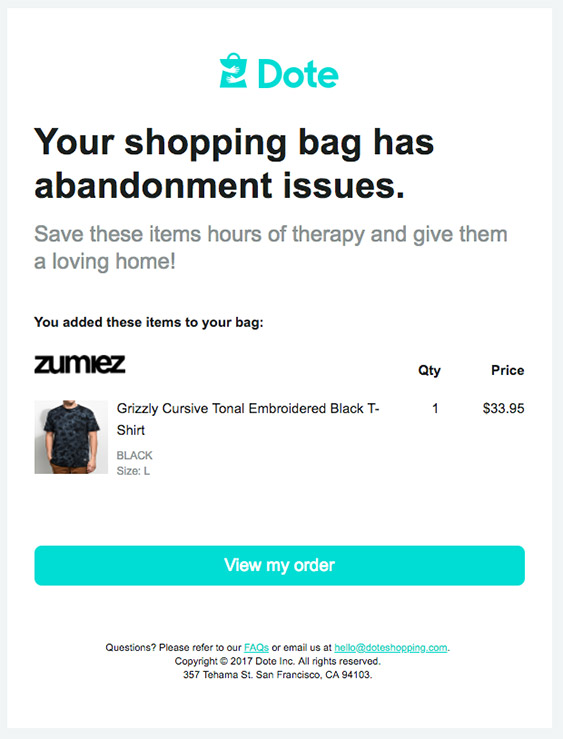 11 migliori esempi di e-mail di carrello abbandonato 9 11 Best Abandoned Cart Email Examples - Tyche Softwares
