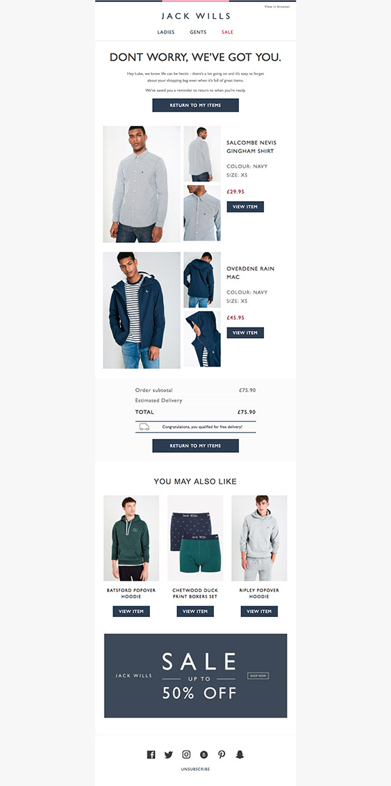 11 migliori esempi di e-mail del carrello abbandonato 8 11 Best Abandoned Cart Email Examples - Tyche Softwares