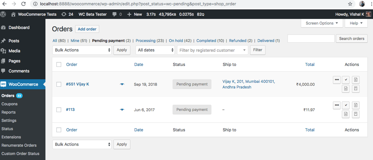 Jak filtrować zamówienia WooCommerce według wielu statusów zamówień? 2 WooCommerce Orders with Pending status