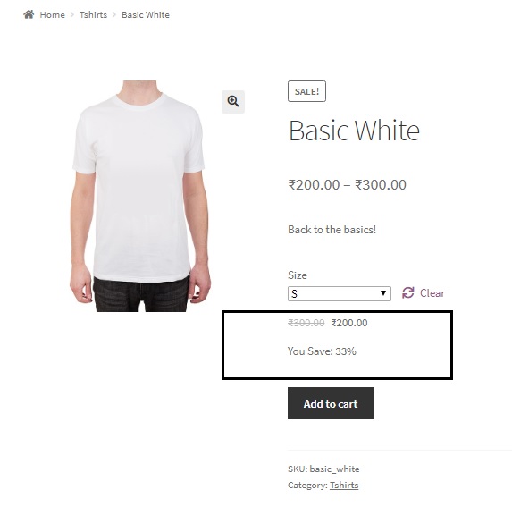 WooCommerce 5에서 단순 및 가변 제품의 판매 가격 아래에 "You Save x%"를 표시하는 방법 display “You Save x%” below sale prices for simple and variable products in WooCommerce - Variable Product with You Save Percentage Displayed below the Variation Price
