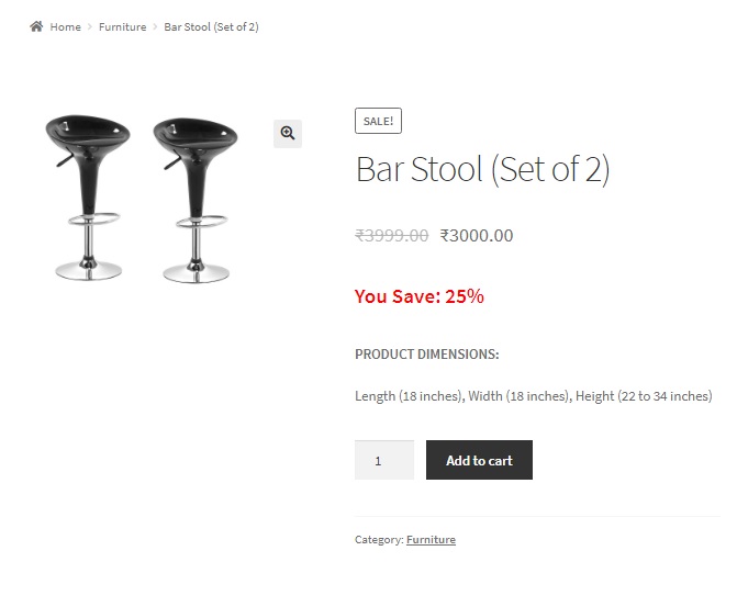 WooCommerce 2에서 단순 및 가변 제품의 판매 가격 아래에 "You Save x%"를 표시하는 방법 display “You Save x%” below sale prices for simple and variable products in WooCommerce - You Save Percentage Displayed for a Simple Product