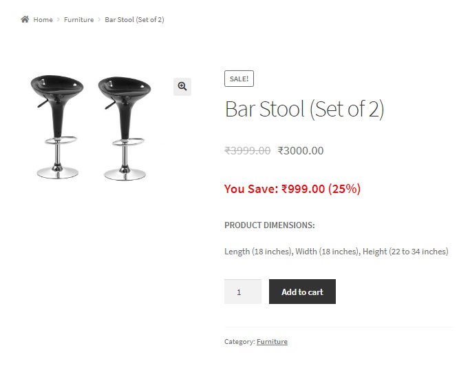 WooCommerce 3에서 단순 및 가변 제품의 판매 가격 아래에 "You Save x%"를 표시하는 방법 display “You Save x%” below sale prices for simple and variable products in WooCommerce - You Save Amount and Percentage Displayed for a Simple Product