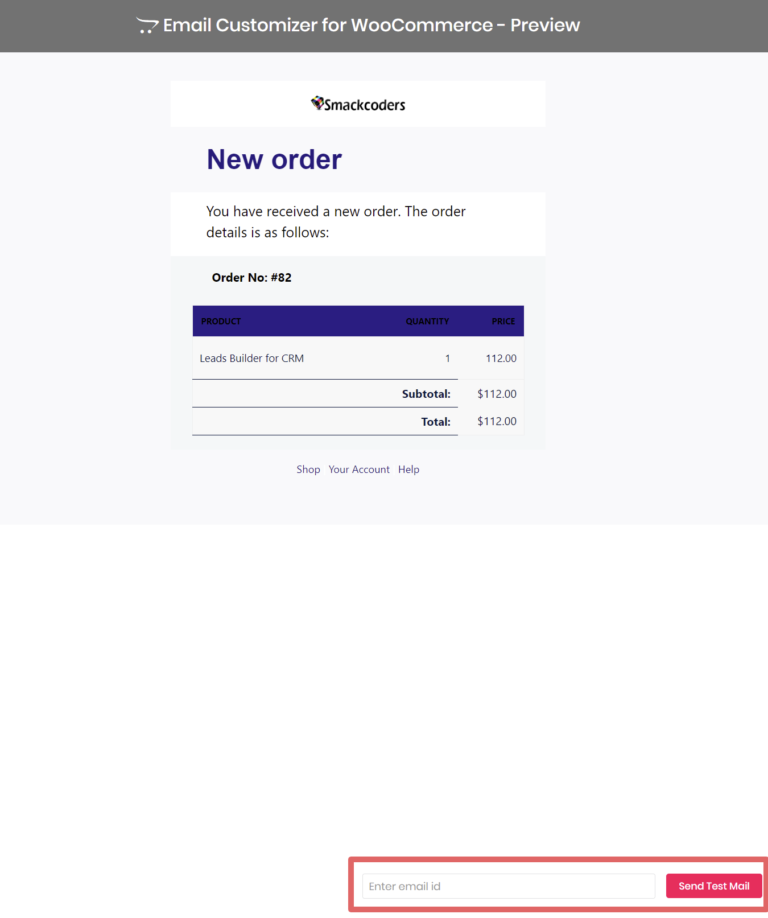 WooCommerce için E-posta Özelleştiricisinde test e-postaları gönderin