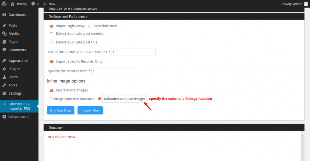 Wordpress Ultimate CSV Importer 무료 버전 3.6.5 Inilne 이미지 외부 URL