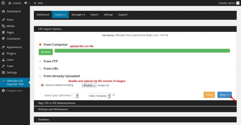 Wordpress Ultimate CSV Importer 무료 버전 3.6.5 Inilne 이미지 미디어 처리