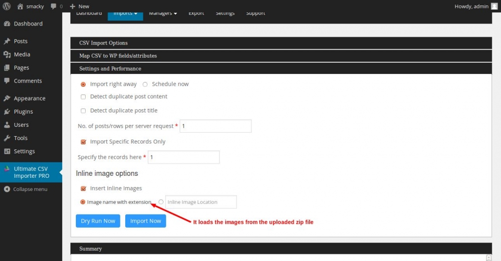 Wordpress Ultimate CSV Importer 무료 버전 3.6.5 Inilne 이미지 미디어 옵션