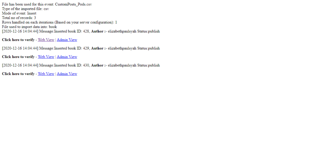 Ultimate-csv-importer-pods-data-logs