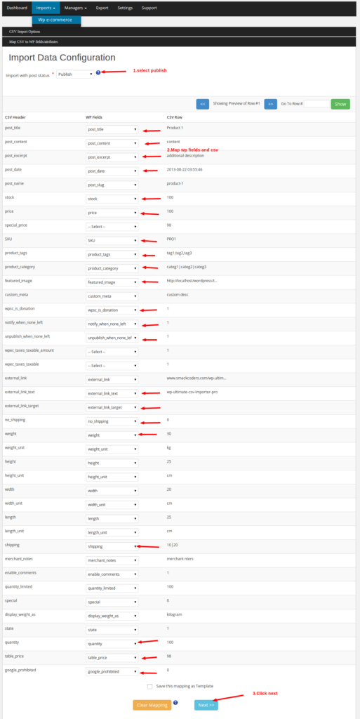 wp-ecom-import-options