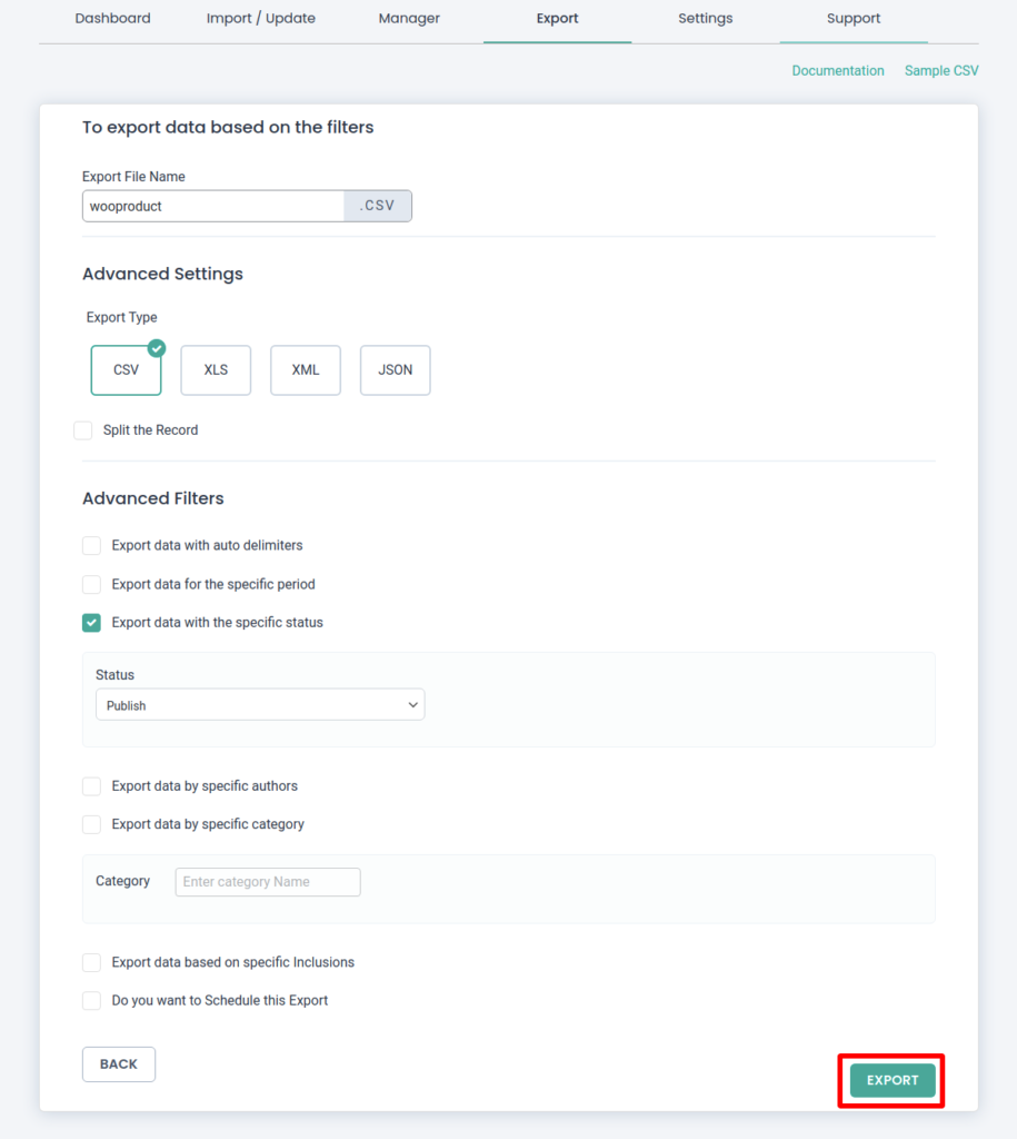 export-woocommerce-products-data-based-on-filters-in-csv-importer-plugin