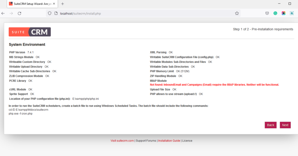 ambiente di sistema-installazione di SuiteCRM