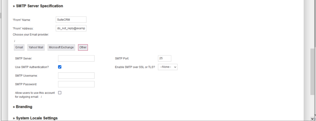 Installazione di SMTP-SuiteCRM