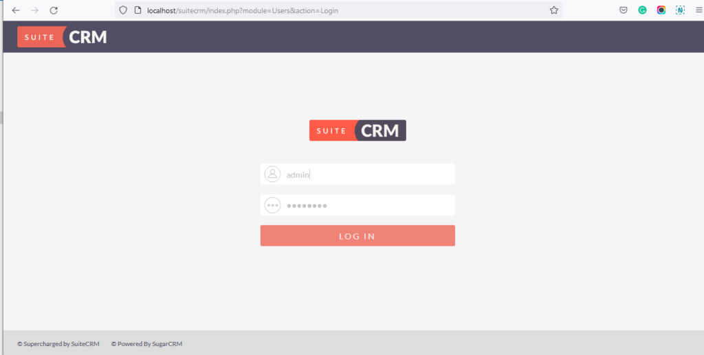 pagina di accesso - Installazione di SuiteCRM