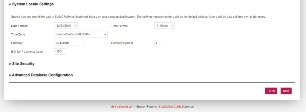 Localizzazione del sistema - Installazione di SuiteCRM