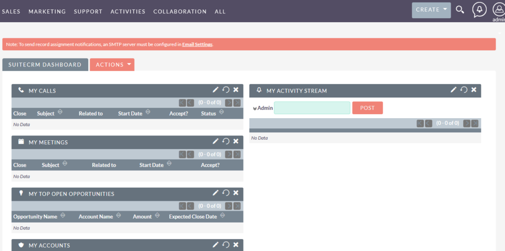 Dashboard - Installazione di SuiteCRM
