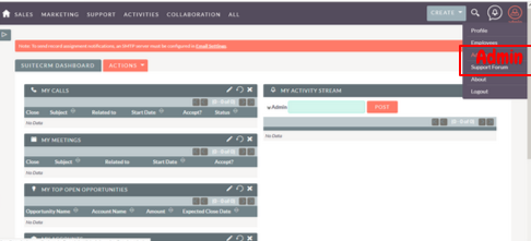 pagina di amministrazione - Installazione di SuiteCRM