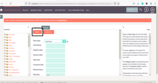 salva campo - Installazione di SuiteCRM