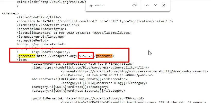 Verificați versiunea WordPress - RSS Feed