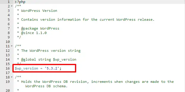 versiunea wp PHP