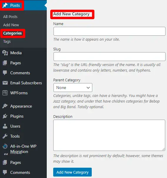Adăugați noi categorii în WordPress