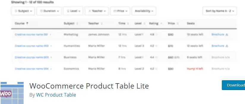 WooCommerce Product Table Lite - Tabel pentru produsele WooCommerce