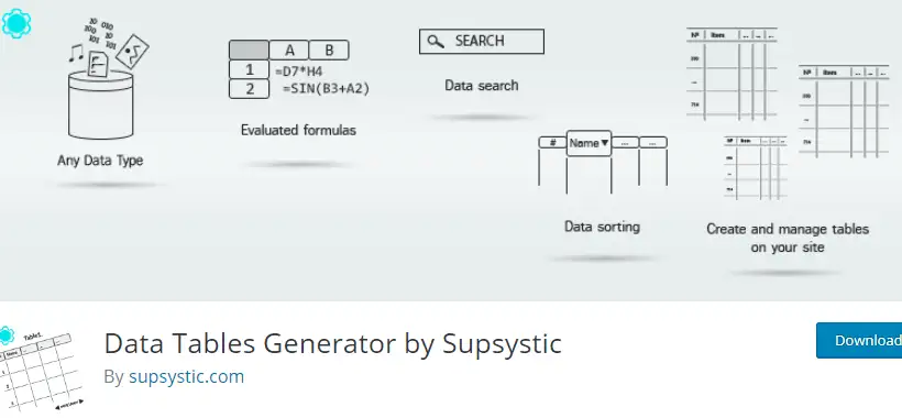 Generator de tabele de date de Supsystic - Pluginuri de tabele de date