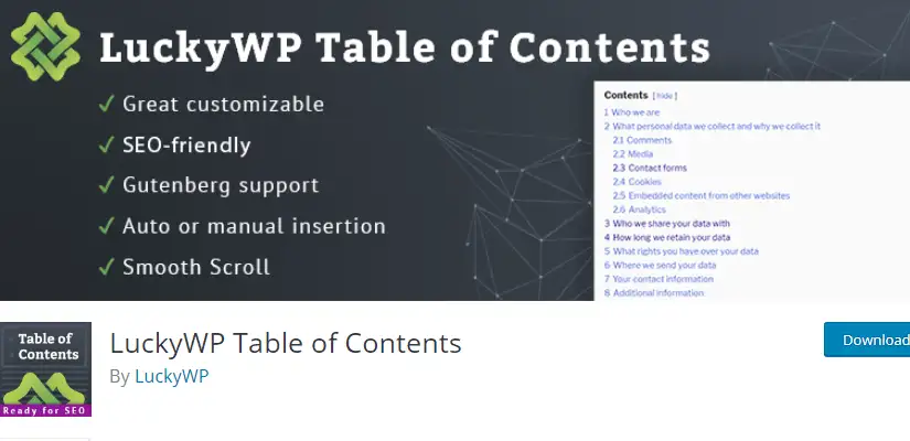 Cuprins LuckyWP - Generator de tabele